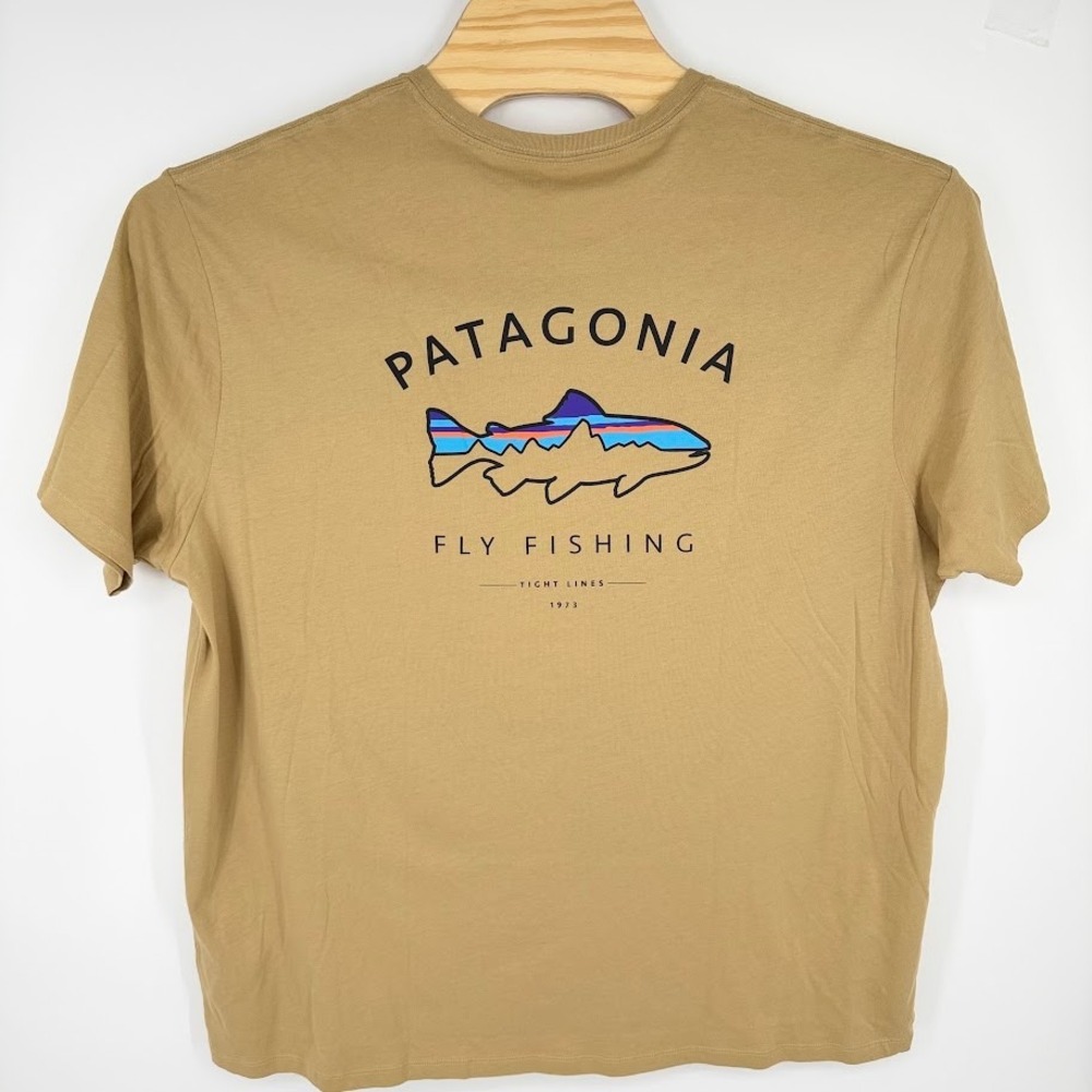 Patagonia Framed Fitz Roy Trout Organic Cotton T-Shirt Mens XXL Tan Gorpcore